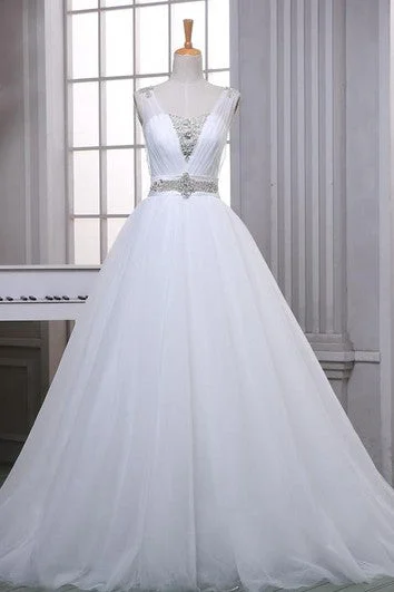 Ball Gown Floor-Length Sweetheart Beading Corset Back Tulle Dress