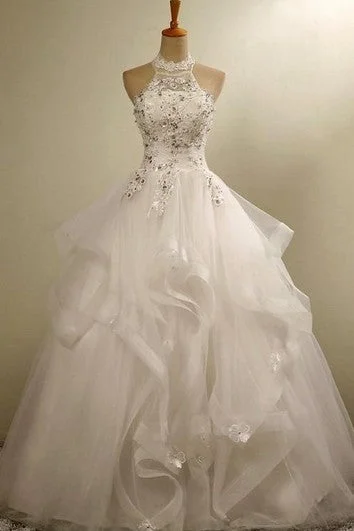 Ball Gown Halter Tulle Lace Organza Dress