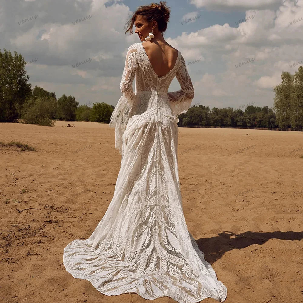 Wedding Dresses For Women V-Neck Backless Bridal Gowns Flare