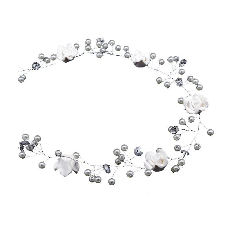 Elegant Crystal Flowers Handmade Imitation Pearls Hairband for Wedding And Photography