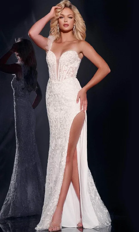 Jovani 40425 - Lace High Slit Prom Dress