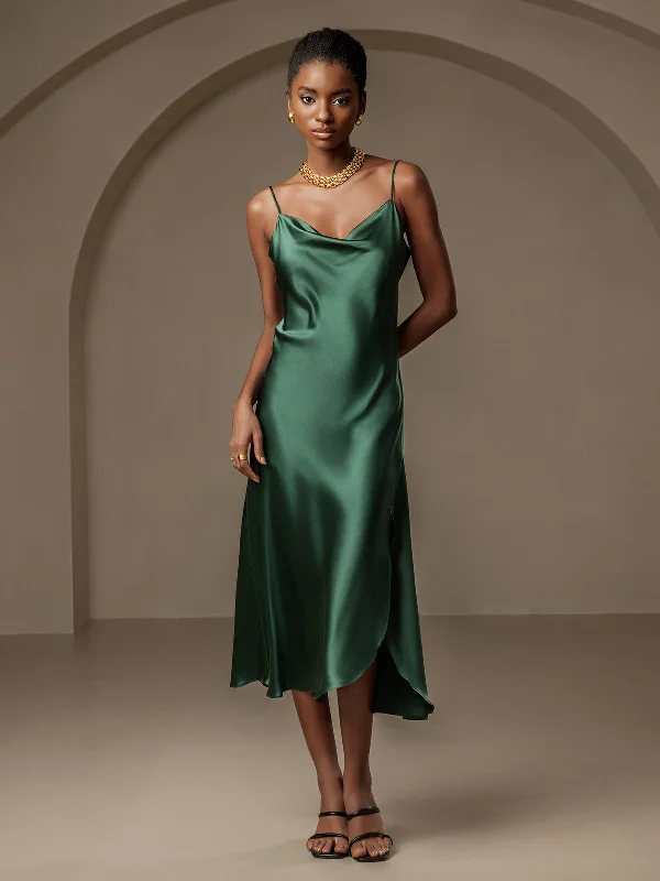 Pure Silk Spaghetti Strap Slit Long Dress