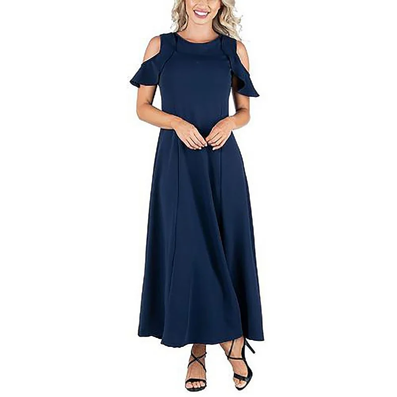 Womens Crepe Ruffled Maxi Dress