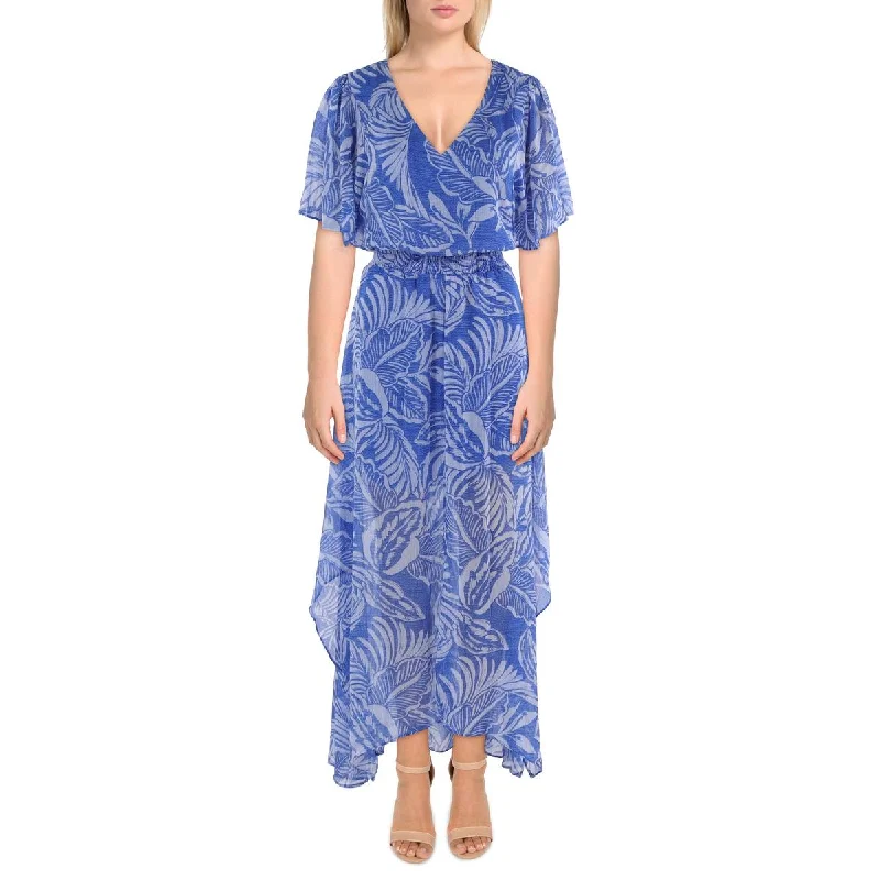 Womens Printed V-Neck Maxi Dress