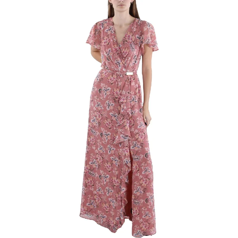 Womens Floral Ruffled Maxi Dress