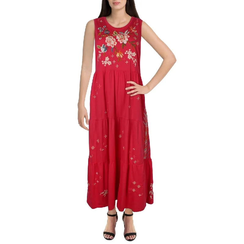 Womens Tea Length Embroidered Maxi Dress