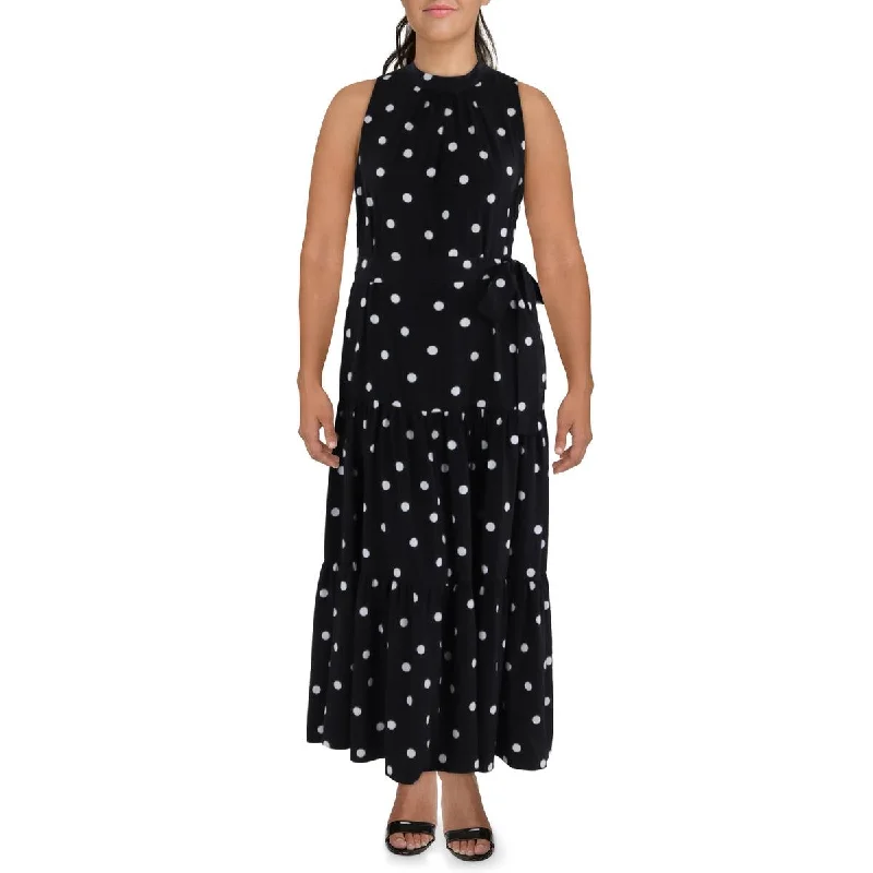 Womens Mock Neck Polka Do Maxi Dress