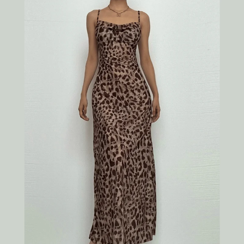 Leopard print cowl neck cami maxi dress