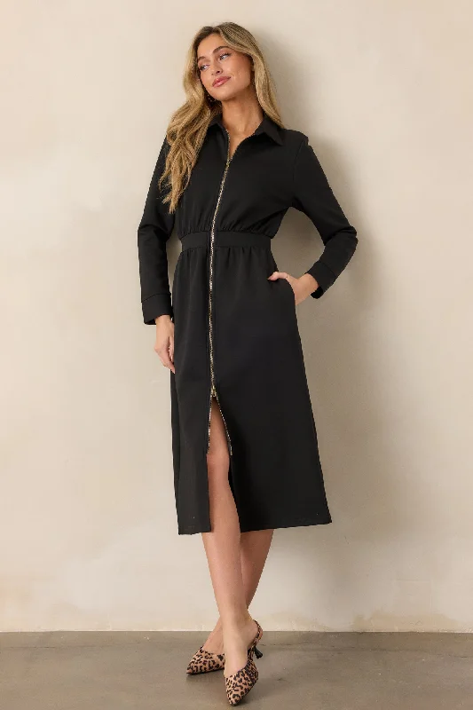 Lost In The Moment Black Long Sleeve Midi Dress