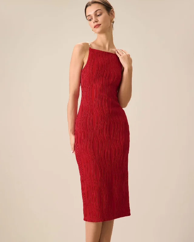 The Red Water Ripple Textured Cami Dress