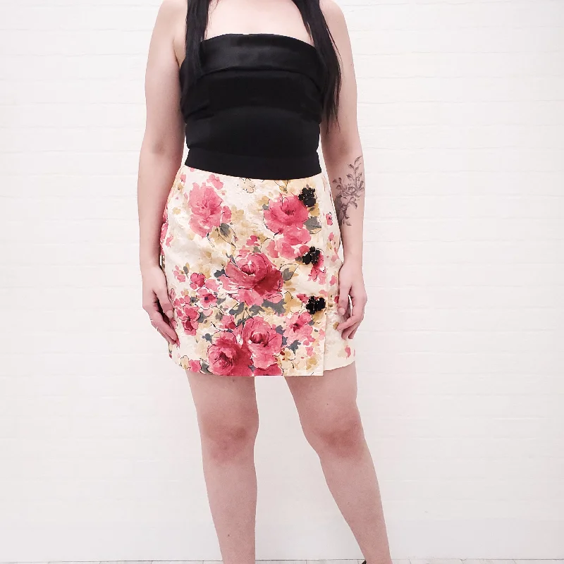 DOLCE & GABBANA BROCADE FLORAL JEWELED MINI SKIRT - SIZE 44