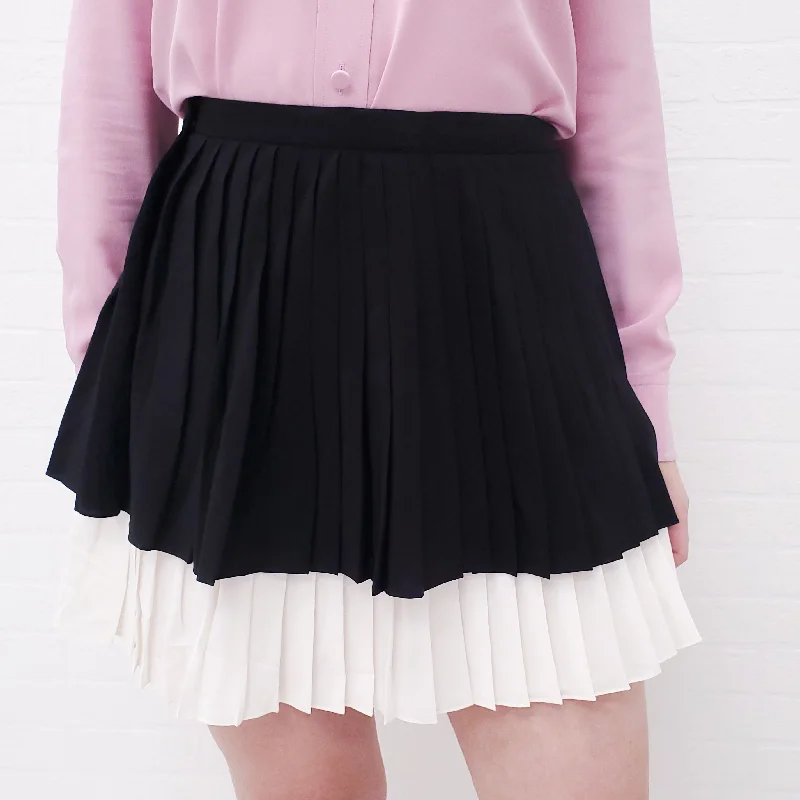 GUCCI BLACK & WHITE CREAM SILK PLEATED MINI SKIRT - SIZE 44