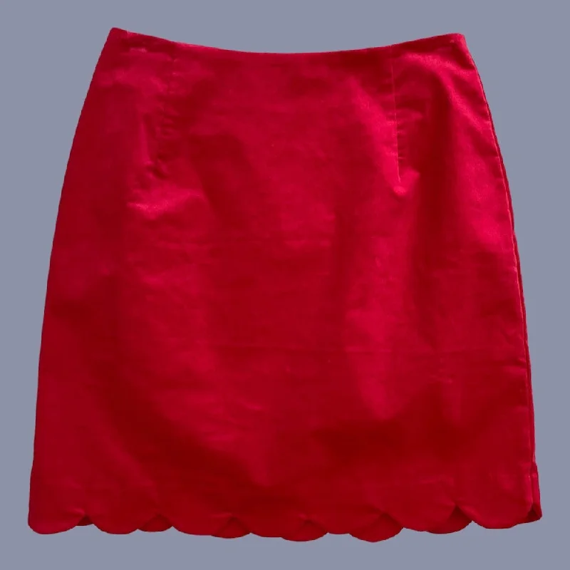 Louche Alicja Red Scalloped Hem Babycord Mini Skirt - 14