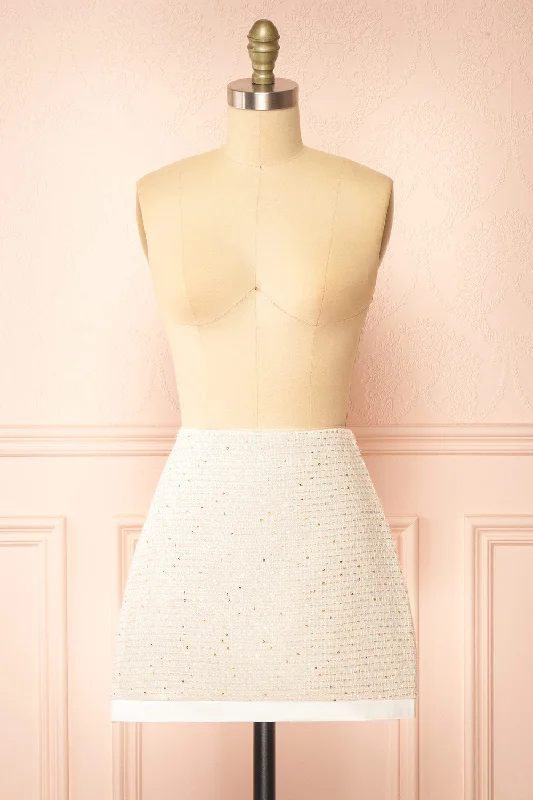 Miskilee | Beige Tweed Mini Skirt w/ Sequins