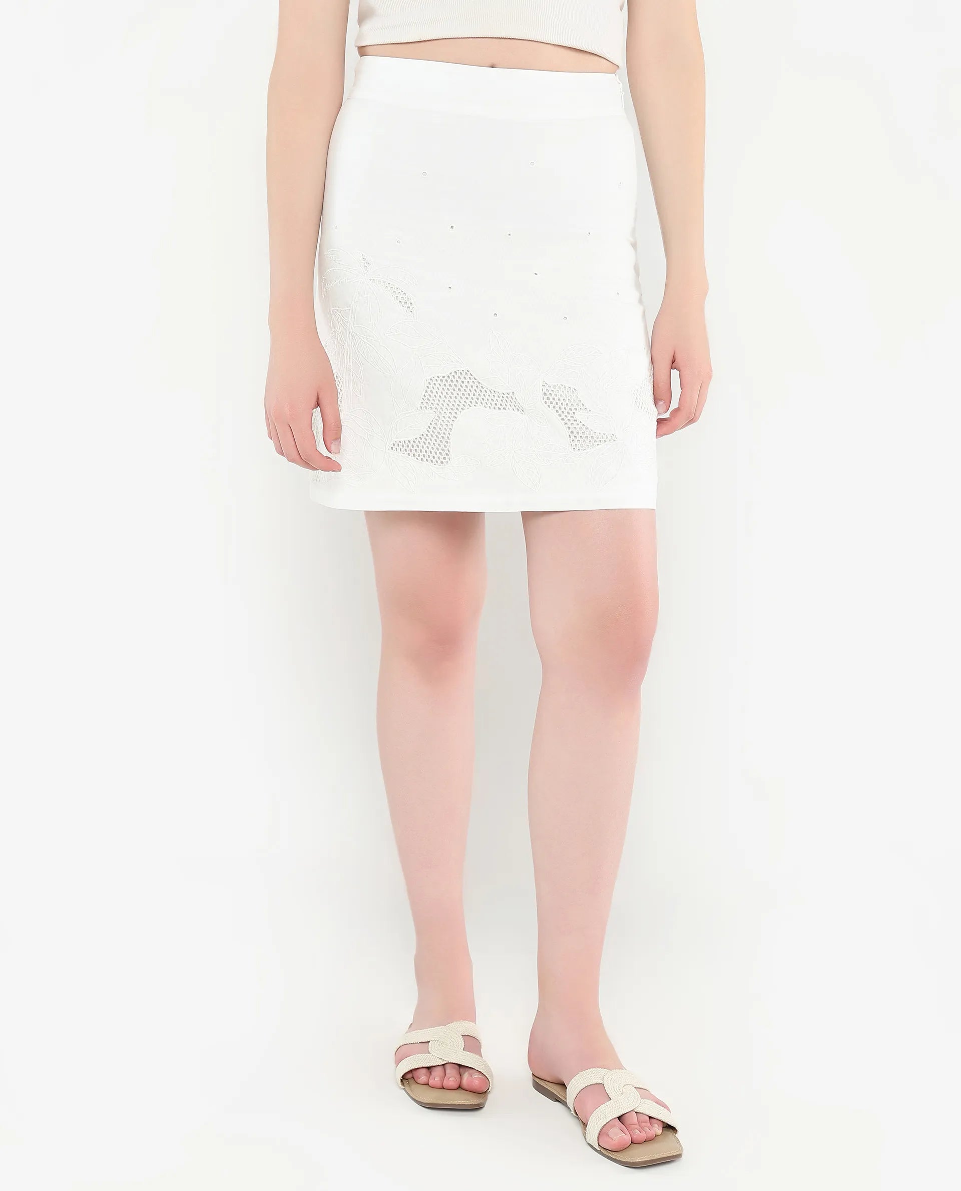 Rareism Women Quitti-B Light White Zipper Closure Mini Mini Plain Skirt