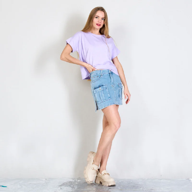 Short cargo mini skirts in denim wholesale