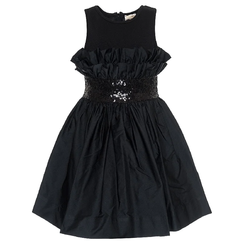 Black Gathered Taffeta Party Dress