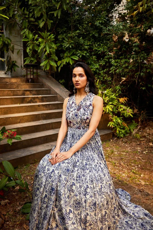 Blue Printed Gown