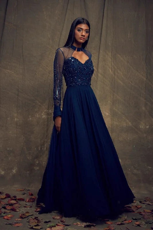 Dark Teal Blue Embellished Gown