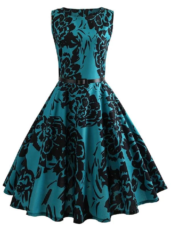 BerriesJam - Floral Print Vintage Elegant Swing Rockabilly Party Dress