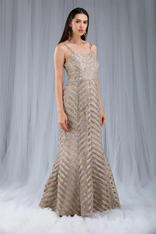 Grey Brocade Striped Gown