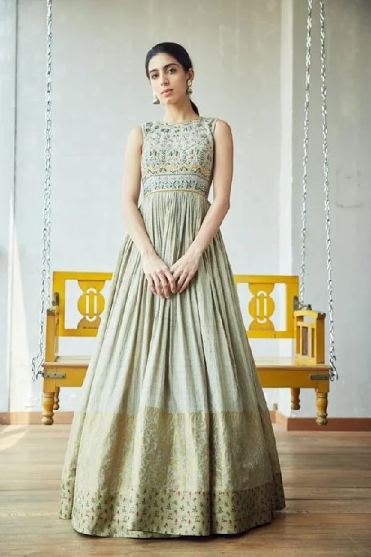 Grey Cut-out Banarasi Gown