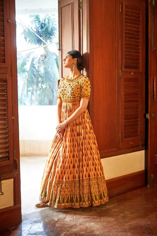 Mustard Block Printed Gown