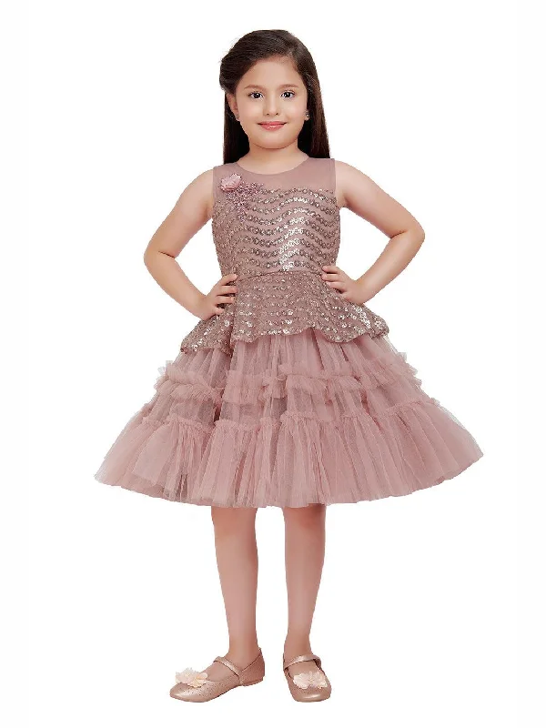 Orchid Coloured Imported Net Peplum Styled Party Wear Frock For Girls