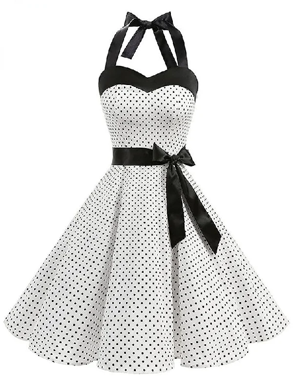 BerriesJam - 2024 Polka Dot Print Retro Halter Pin Up Rockabilly Party Dress