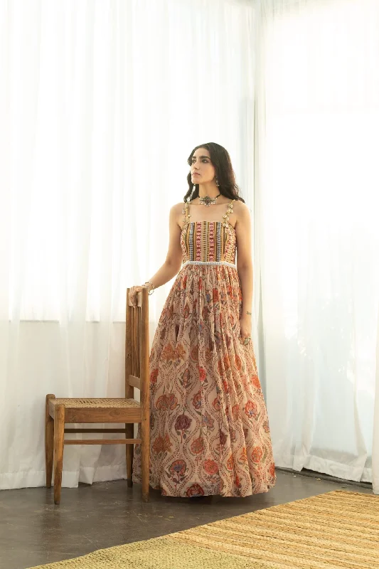 Printed Organza Beadwork Gown