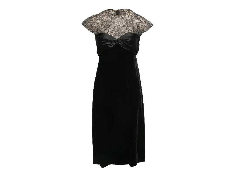 Vintage Black Nina Ricci Velvet & Lace Cocktail Dress Size US S/M