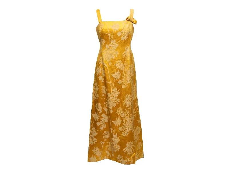 Vintage Yellow Branell Floral Jacquard Gown Size US M/L