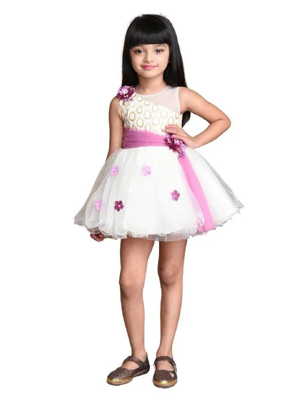 Wine Floral Net Simple Party Wear Frock For Girls