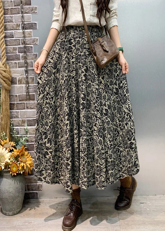 Black Print Loose Cotton Fall Skirts High Waist