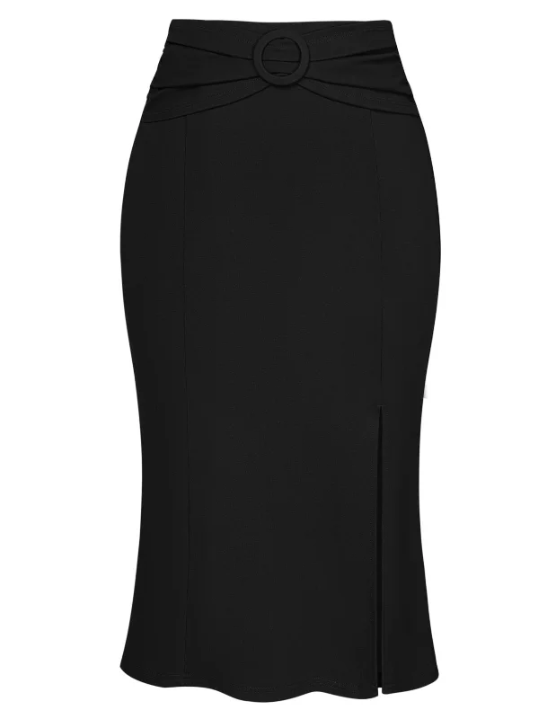 BP Women Vintage Front Slit Skirt Elastic Waist Mermaid Hem Bodycon Skirt