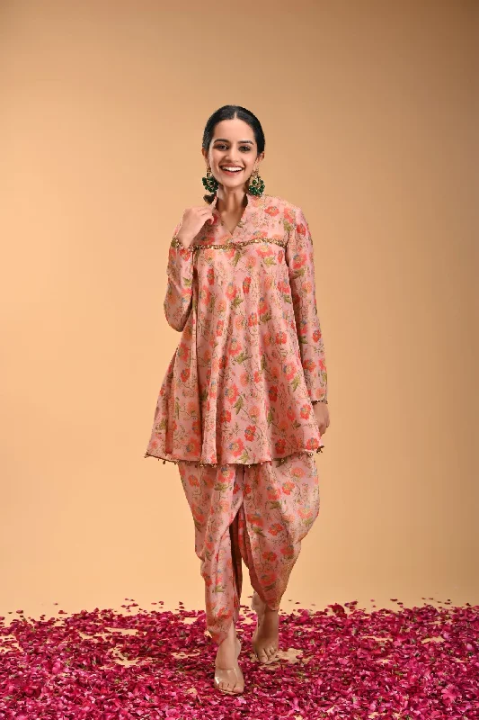 Dola Pink Printed Kurta with Dhoti