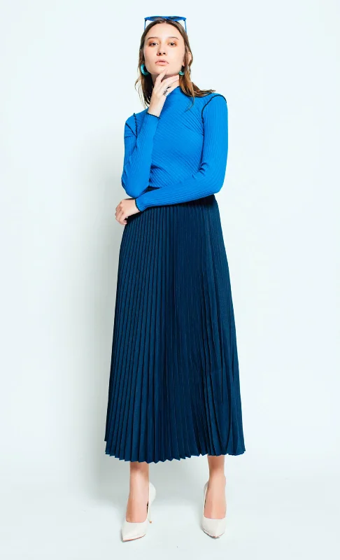 Olivia Pleated Skirt in Navy Blue