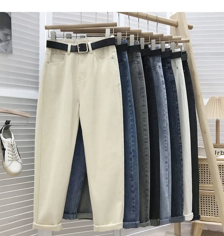 NiDELL Daddy Jeans Women's New Large Size Versatile Korean Style Spring and Autumn Straight Slimming Radish Cropped Harem Pants Trendy