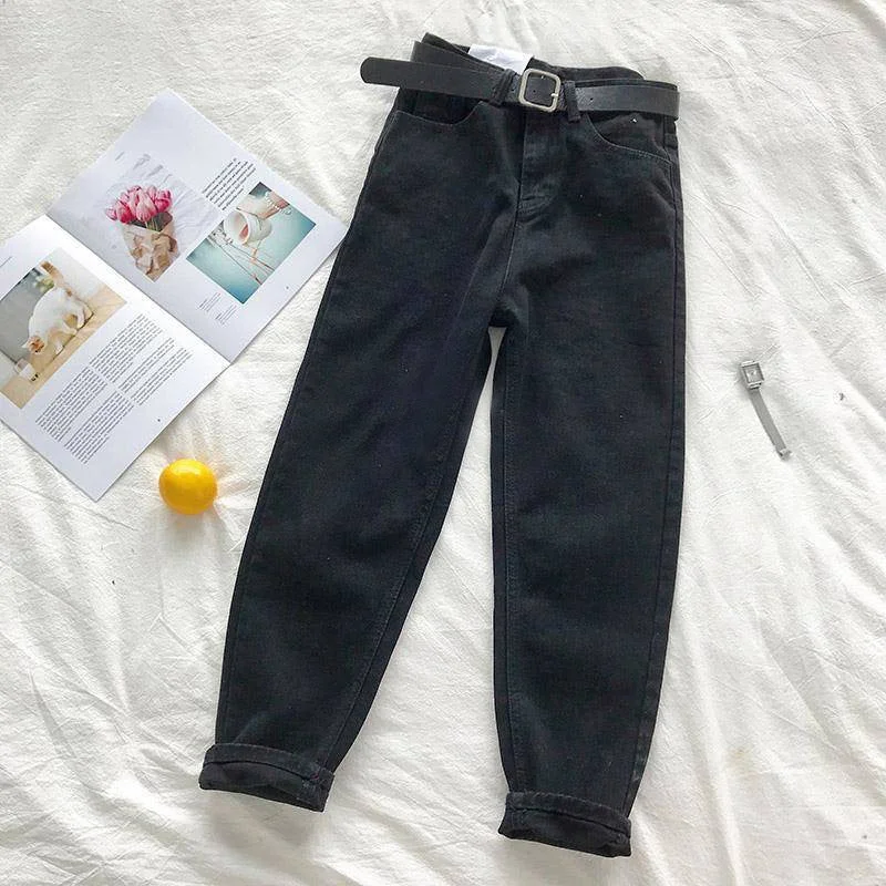 NiDELL Fleece-Lined New Vintage Jeans Women's Loose Slimming High Waist Wide Legs Daddy Pants All-Match Student Straight Pants