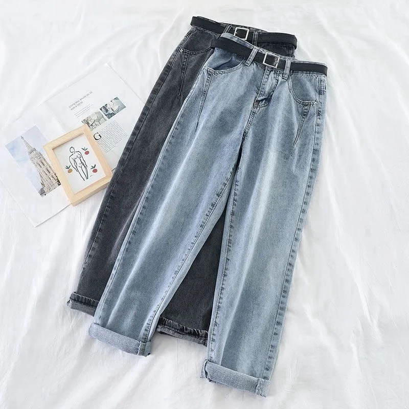 NiDELL High Waist Loose Straight Jeans for Women . Autumn and Winter New Outdoor All-Matching Slimming and Wide Leg Harem Daddy Pants Tide