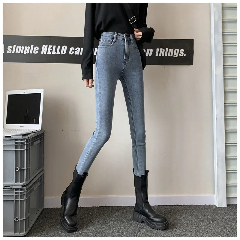 NiDELL Spring, Autumn and Winter Skinny Jeans for Women 2020 New Velvet Padded Slimming All-Matching Slim Fit Stretch Pencil Trendy Pants