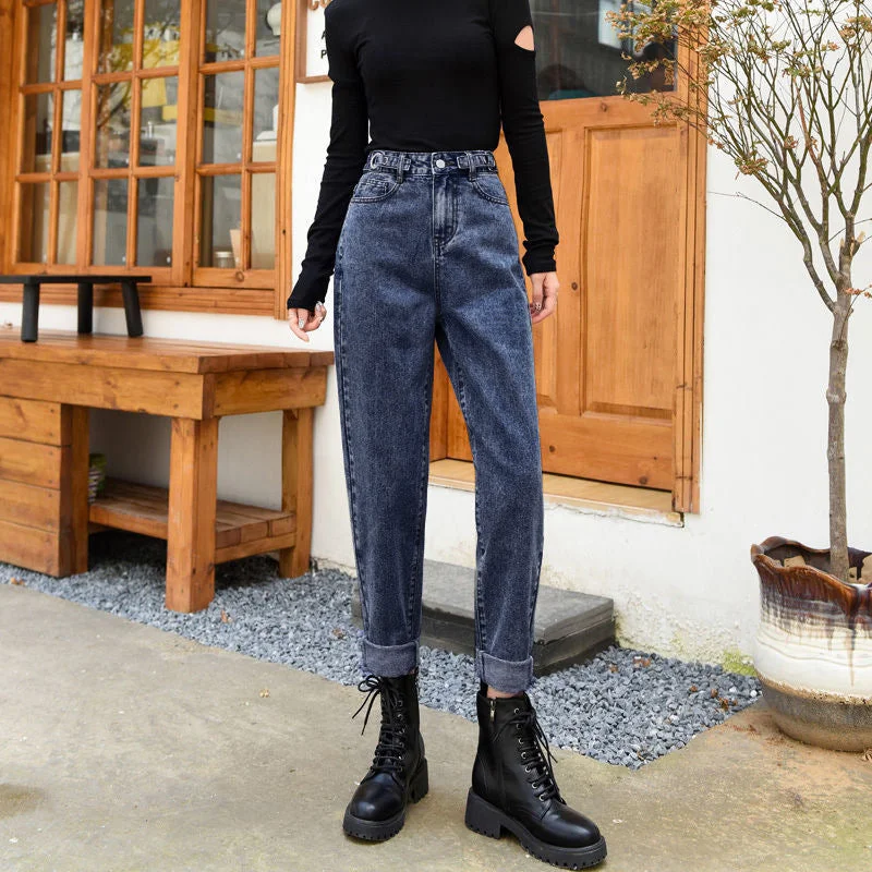 NiDELL Straight Jeans Women's Clothing Autumn and Winter 2020 New Loose Korean Style Slimming High Waist Wide Legs Daddy Cropped Pants Fashion