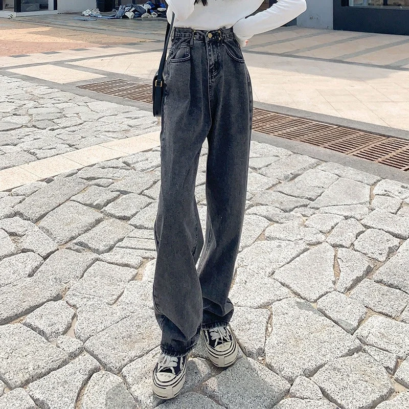 NiDELL White Wide-Leg Jeans Women's Slimming Loose Spring and Autumn New Korean Style High Waist Straight Mop Vibe Style Pants Fashion