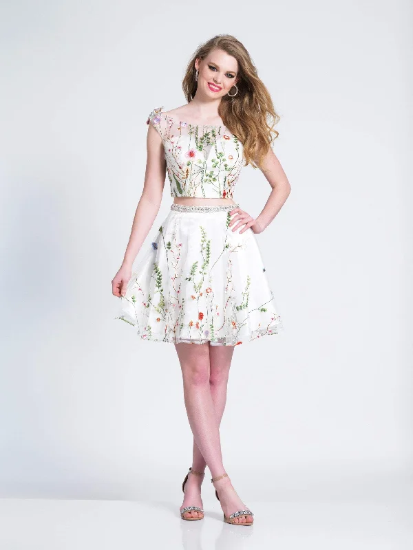 Dave & Johnny - Two Piece Floral Embroidered A-line Dress 3982 - 1 pc Ivory In Size 16 Available