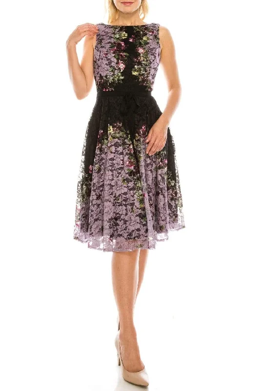 Gabby Skye - 57369MG Sleeveless Floral Print Lace A-Line Dress