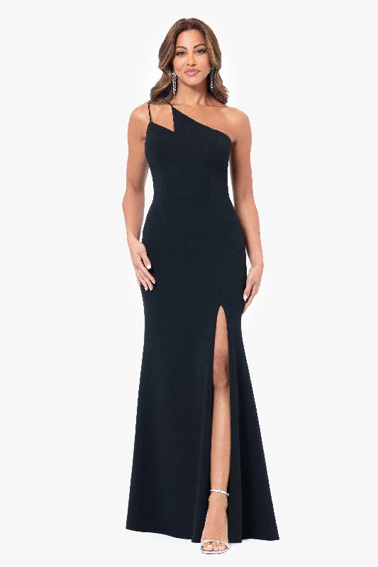 "Hallie" Scuba Crepe Asymmetric Neckline Dress