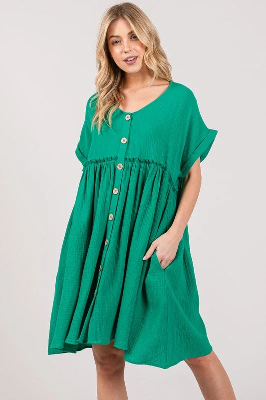 Sage+Fig Oversized Cotton Gauze Dress in Kelly Green