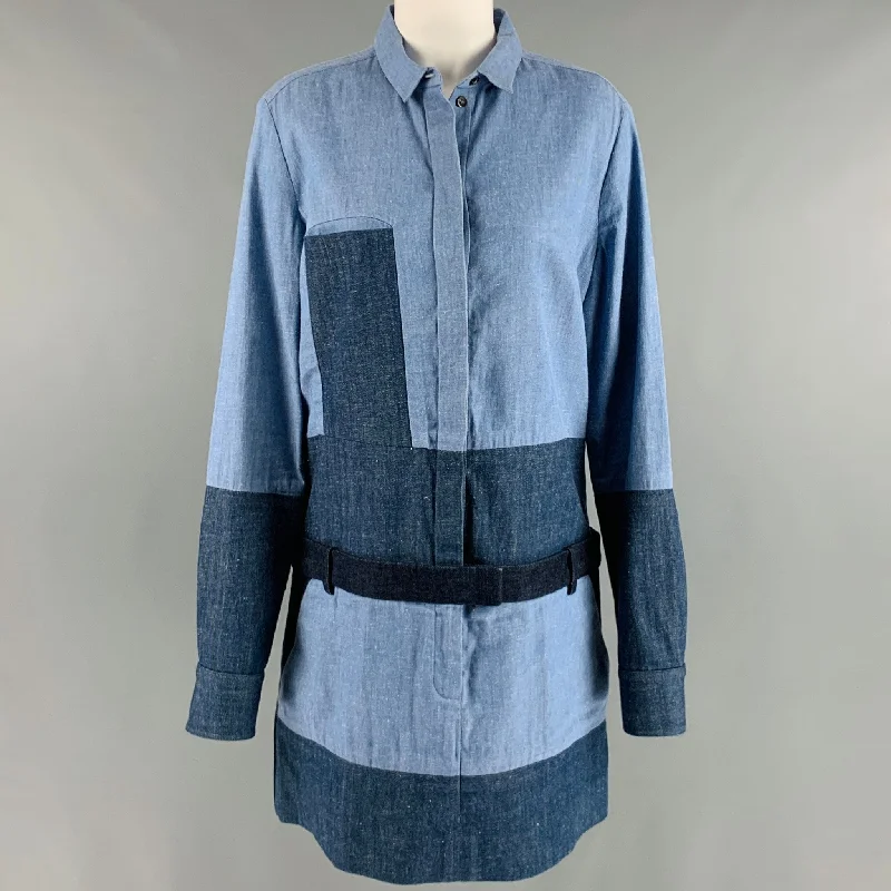 CELINE by PHOEBE PHILO Size L Blue Navy Cotton Blend Patchwork Shirt Dress