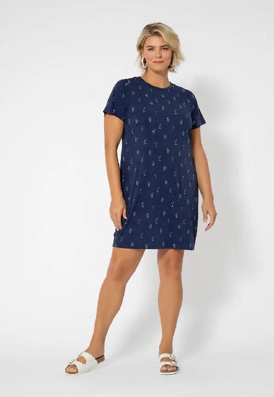 Leota Women's Print Short Sleeve T-Shirt Dress Blue