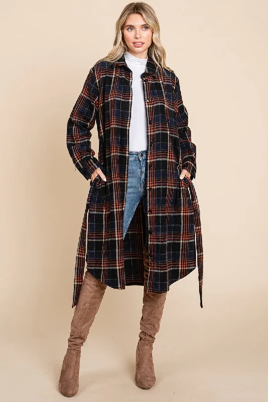 Belted Plaid and Houndstooth Shacket Shirt Dress